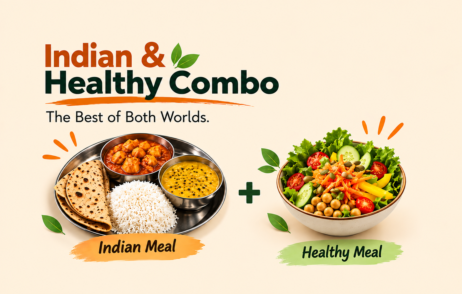 Indian and Healthy Combo - The Best of Both Worlds. Thali plus a healthy meal bowl