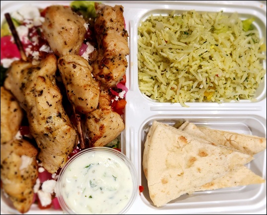 Souvlaki Chicken Meal with Feta Salad & Tzatziki Sause