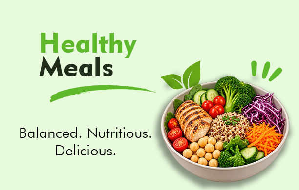 Healthy Meals - Balanced. Nutritious. Delicious. Protein and vegetable bowl
